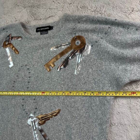 IB Diffusion Vintage Sweater Size L Silk Angora Rabbit Hair Lambswool Jewel Keys - Picture 5 of 8